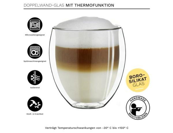 2er Set Doppelwandige Thermogläser, 250 ml, bauchig - First-Cup