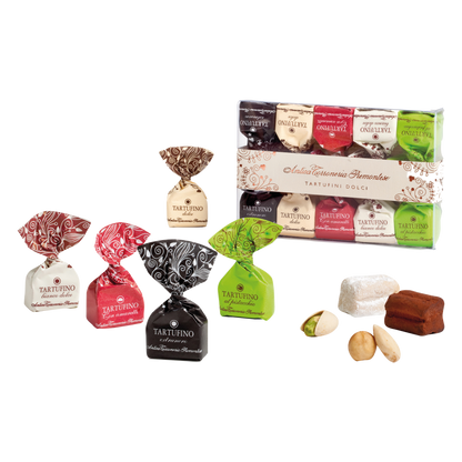 Tartufini Geschenkbox - 5 Sorten: Dolce Praline, extra Nero, Bianco, Pistazie und Amaretti