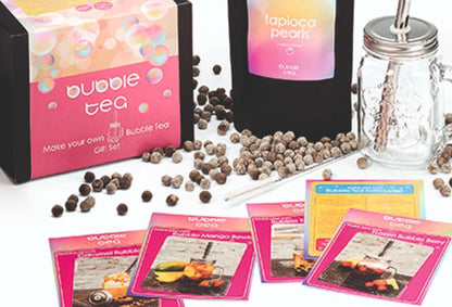Geschenk-Box "Bubble Tea Box", 7-teilig mit 5 verschiedenen Rezeptkarten für den Bubble Tea Spaß zu Hause - First-Cup